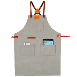 韩版牛仔帆布背带围裙咖啡店工作服餐厅酒吧绘画-定制做LOGO印字