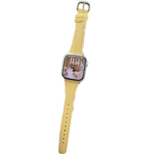 头层荔枝纹小蛮腰柔软真皮适用于苹果s10代静静的表带iwatch987se