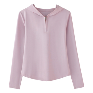 2026新款纯棉修身内搭短款白色连帽长袖t恤女打底衫洋气运动帽衫