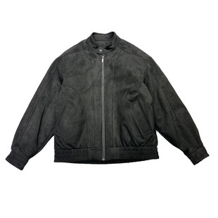 冬装潮牌男士小立领羽绒服宽松加厚保暖抗风简约白鸭绒麂皮绒夹克