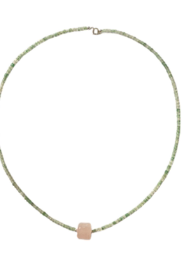 天然绿水晶草莓晶珍珠串珠项链