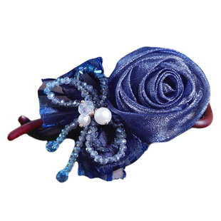 31街蓝色玫瑰花发夹头饰古典花朵盘发扭夹水晶绢纱蝴蝶结优雅头饰