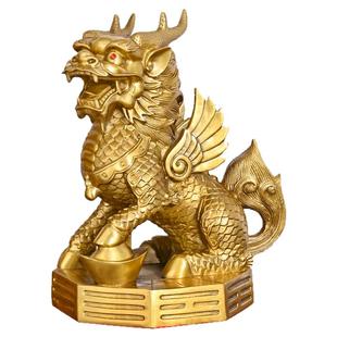 传统工艺品精工制造黄铜麒麟八卦财富麒麟摆件办公室招财纳福礼品