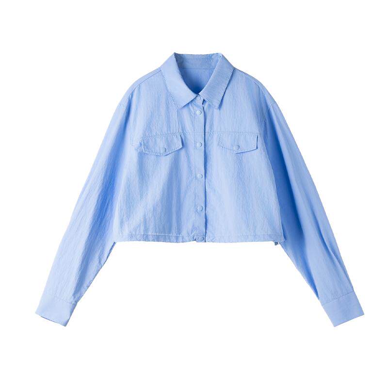 Basic House/百家好小个子长袖衬衫女夏季透气冰丝短外套开衫