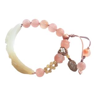 墨瑶姑娘天然和田玉精雕手牌手串原创设计孤品古风编绳半镯半链女