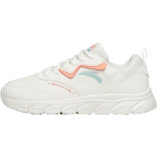 安踏女鞋皮面防水运动鞋女款2025新款冬季女士软底白色跑步鞋女款