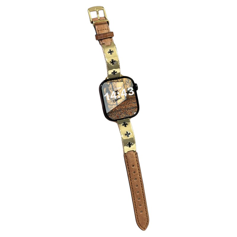适用iwatch克罗心真皮拼金属表带