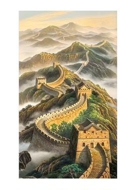 长城挂画自粘画万里长城办公室挂画走廊尽头贴画靠山图自粘画定制