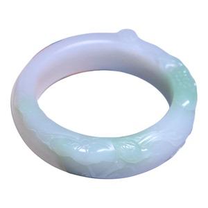 珪宝和田玉翠青雕花手镯女57.5mm