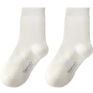 英氏儿童学生袜男童女童袜子春秋新款中筒袜防滑袜地板袜白色棉袜