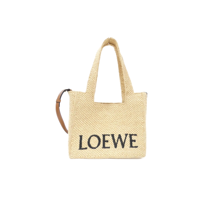 中古LOEWE罗意威女包A级95新font tote拉菲草托特包手提斜挎包