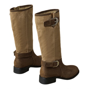 达芙妮厚底长筒靴女2025新款秋季堆堆靴西部靴两穿游牧风骑士靴子