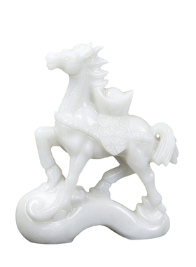 天然玉石马上有钱招财进宝马摆件