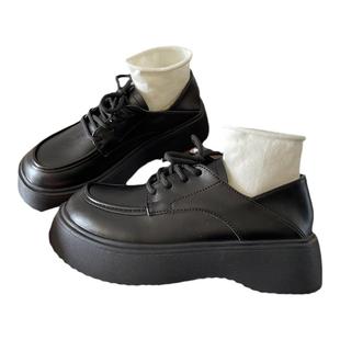 系带乐福鞋女踩跟单鞋圆头百搭松糕厚底增高两穿英伦风JK小皮鞋女