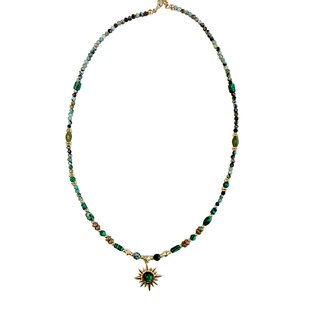 《晴野》复古天然石串珠星芒吊坠项链高级锁骨链小众设计2026新款