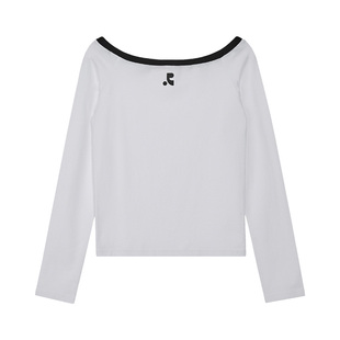 RestandRecreation官方拼色一字领长袖露肩上衣2025新款RR修身T恤