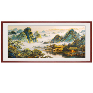 浮雕描金背有靠山茶室山水画办公室挂画客厅装饰画沙发背景墙壁画