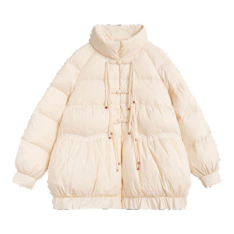 紫涵新中式短款盘扣立领羽绒服女冬季新款甜美宽松保暖白鸭绒外套