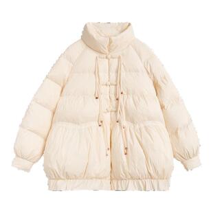 紫涵新中式短款盘扣立领羽绒服女冬季新款甜美宽松保暖白鸭绒外套