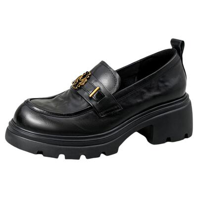 索菲娅英伦风厚底乐福鞋2026春季新品休闲黑色百搭一脚蹬小皮鞋女