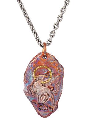 口力米大足银男士镶金项链吊坠