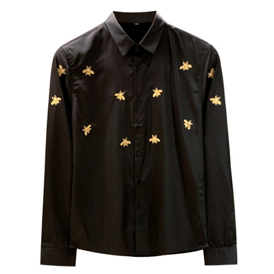 尖领长袖商务小蜜蜂刺绣衬衫轻奢