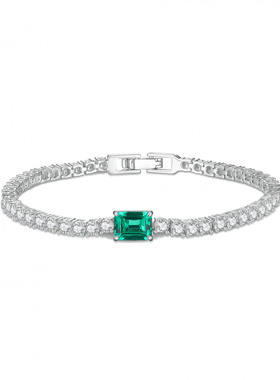 925银小方糖祖母绿手链女气质轻