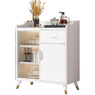 实木岩板餐边柜靠墙一体储物柜现代简约厨房橱柜客厅玻璃门茶水柜