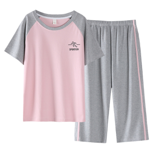 纯棉睡衣女夏季短袖七分裤薄款休闲全棉家居服可外穿运动套装