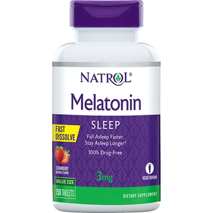 Natrol美国褪黑素睡眠片3mg天然闪睡退黑素150片草莓味含片倒时差