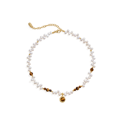 虎眼石天然珍珠项链轻奢小众