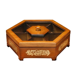 干果盒糖果盒喜庆家用分格带盖中式创意木质瓜子盘零食盒子水果盘