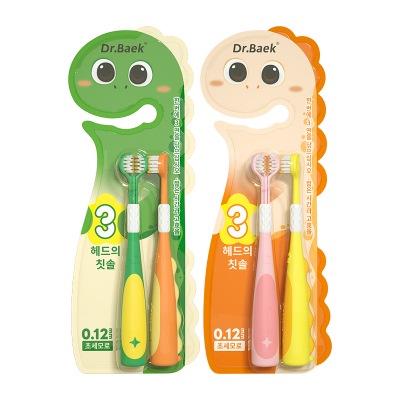 萌趣小恐龙儿童三面牙刷3-6-12岁宝宝小孩子专用三头包裹软毛牙刷