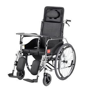 鱼跃手动轮椅车h008b全躺轮椅瘫痪老人专用折叠轻便代步车带坐便