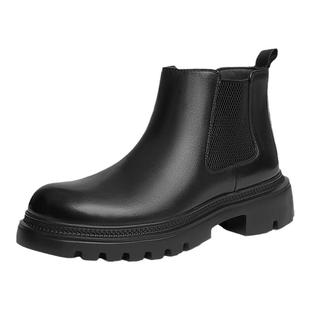 红蜻蜓切尔西靴冬季新款男士厚底增高皮鞋烟筒通勤时尚马丁靴男鞋