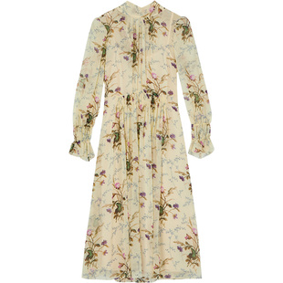 【皇家赛马会】LK BENNETT印花真丝连衣裙女春夏长袖蝴蝶结长裙