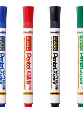 日本派通（Pentel）白板笔水性可擦记号笔轻松书写易擦除圆头笔 黑/红/蓝色MW85 官方旗舰店商务办公用笔