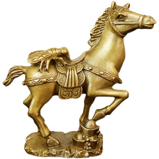 中式黄铜马上蝇赢铜马摆件马上封侯马踏元宝家居玄关装饰风水工艺