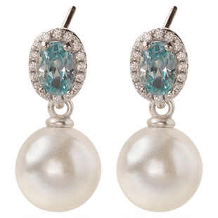 爆闪海蓝宝锆石珍珠耳钉澳白两戴金托帕石耳环小众轻奢高级感耳饰