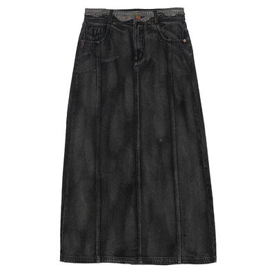 谜底牛仔半身裙女秋新品复古文艺风A型水洗做旧长裙243MB1056