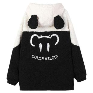 颗粒绒外套羊羔毛绒绒冬初中女生韩版可爱棉衣学院风加厚连帽宽松