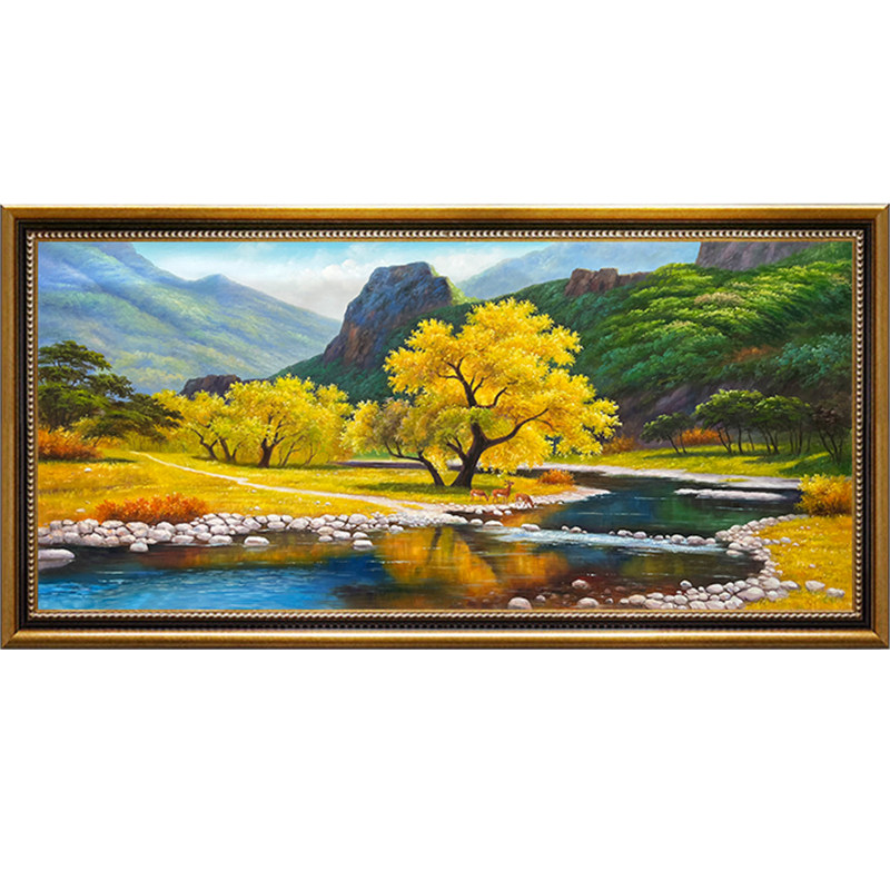 手绘欧式山水风景玄关风水客厅
