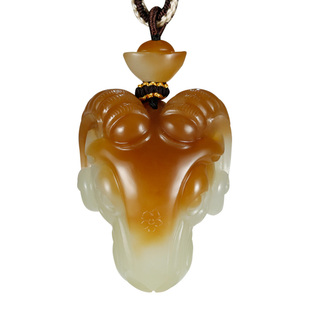 玉友和田玉羊头吊坠男款玉坠糖青白玉领头羊玉佩玉石挂件附证书