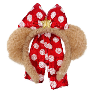 甜美可爱小熊头箍波点亮片蝴蝶结发箍熊耳朵发卡搞怪少女头饰发饰