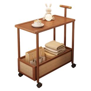 奶油风床头柜小型家用卧室可移动床边置物架小推车非实木夹缝边柜