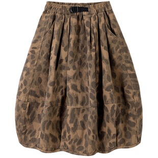 KUUYOO儿童豹纹气球半裙女童休闲舒适半身百褶短裙春秋季新款短裙