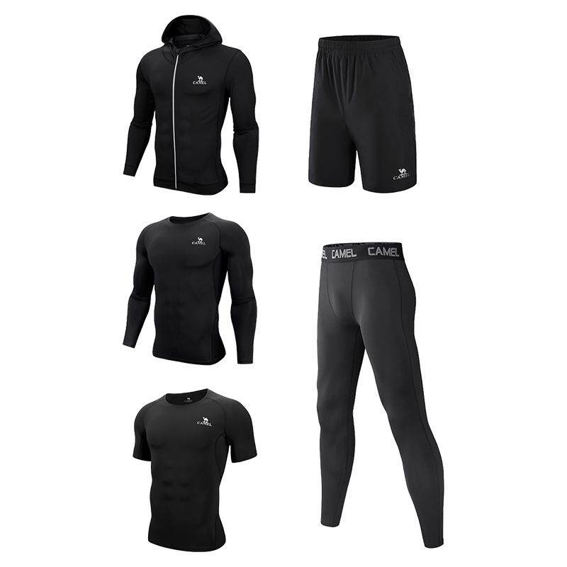 骆驼健身服男运动五件套装大码篮球训练服外套短裤瑜伽服女套装