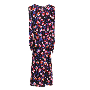 纯正尾~爱到炸了!优美显身材 原进口弹力花朵印花圆领连衣裙早秋