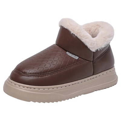 冬季防水皮面保暖棉鞋男女款居家外穿加绒防滑厚底老人包跟棉拖鞋