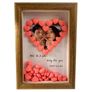 手工制作爱心拼图diy材料包摆台情侣真人照片相框装饰画框小礼物